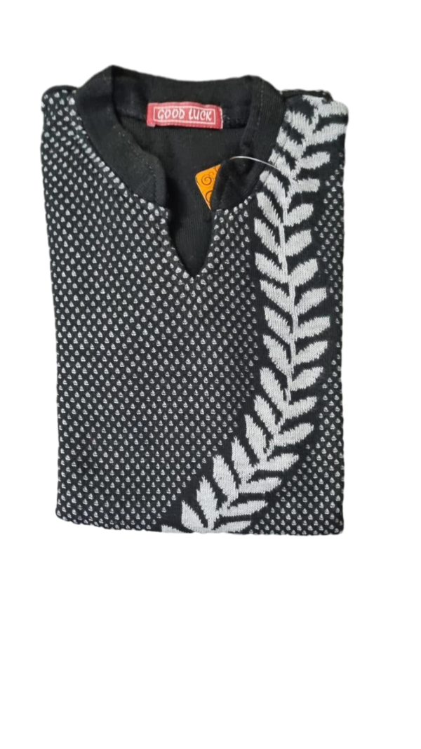 Woolean Kurti - Full Sleeve, V Neck, Black Grey, Stretchable - Image 2
