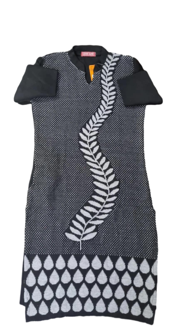 Woolean Kurti - Full Sleeve, V Neck, Black Grey, Stretchable - Image 4