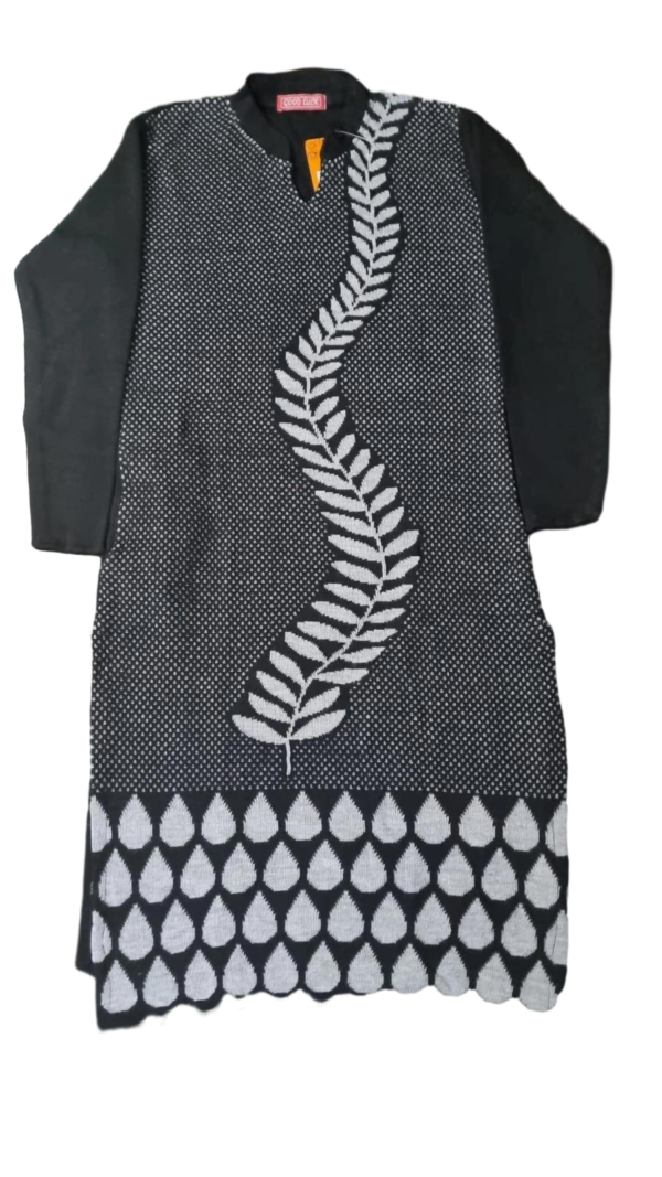 Woolean Kurti - Full Sleeve, V Neck, Black Grey, Stretchable